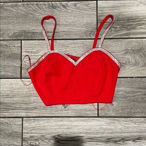 Fashion Nova Red Rhinestone Strap Crop Top